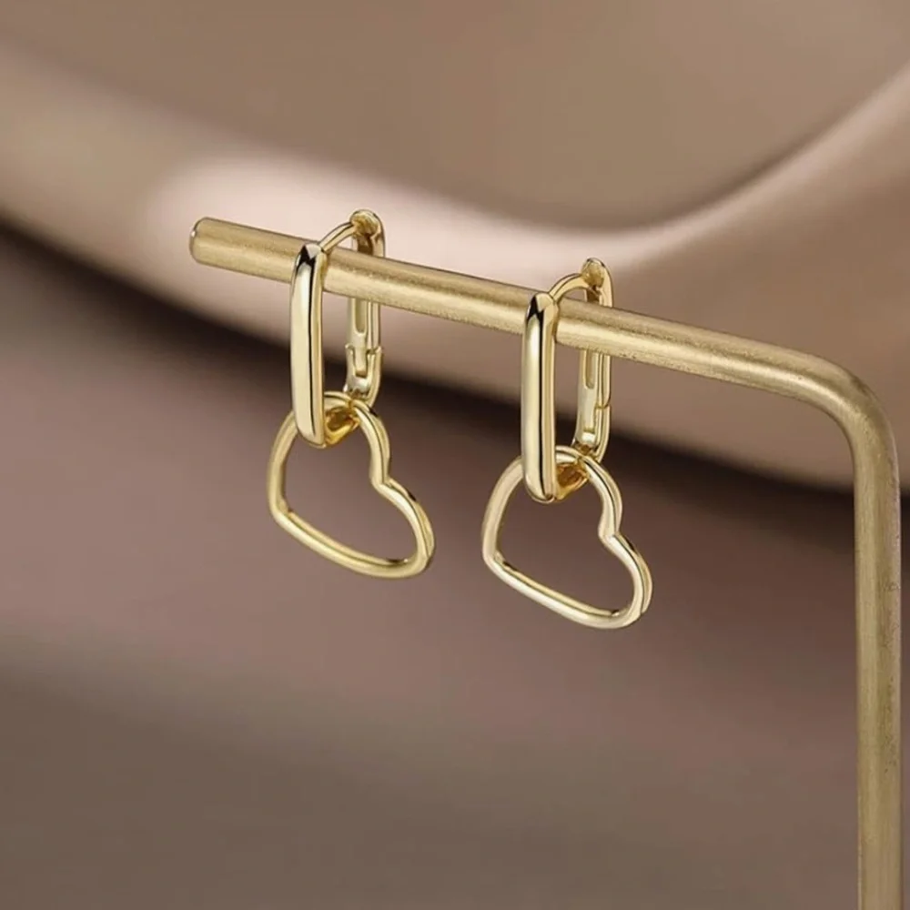 Mejuri Style Gold 925 Sterling Silver Heart Drop Earrings